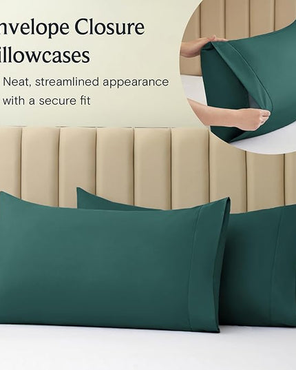 LuxClub 4 PC Sheet Bed Sheets Deep Pockets 18" Eco Friendly Wrinkle Free-Kids-Fitted Sheets Machine Washable Hotel Bedding Silky Soft - Emerald Twin XL - LeafyLoom