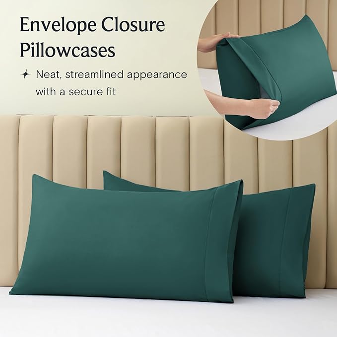 LuxClub 4 PC Sheet Bed Sheets Deep Pockets 18" Eco Friendly Wrinkle Free-Kids-Fitted Sheets Machine Washable Hotel Bedding Silky Soft - Emerald Twin XL - LeafyLoom