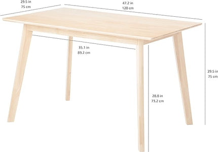 Amazon Basics FSC Certified Solid Wood Kitchen Rectangular Dining Table, Natural Wood, 29.5"D x 47.2"W x 29.5"H - LeafyLoom