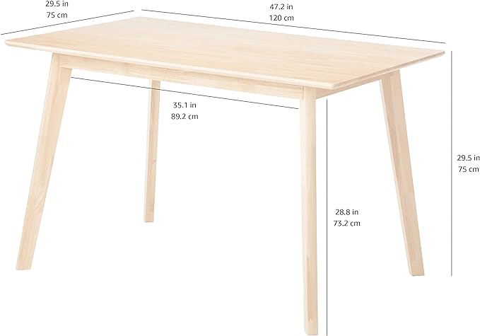 Amazon Basics FSC Certified Solid Wood Kitchen Rectangular Dining Table, Natural Wood, 29.5"D x 47.2"W x 29.5"H - LeafyLoom