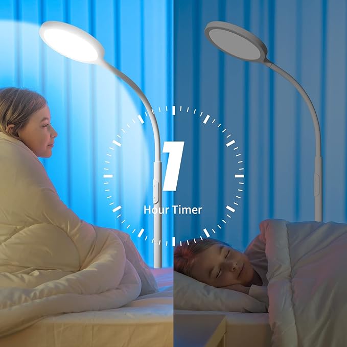 White Floor Lamp,Super Bright Dimmable Led Floor Lamps for Living Room, Custom Color Temperature Standing Lamp with Remote Push Button, Adjustable Gooseneck Reading Floor Lamp (LK-1006) - LeafyLoom