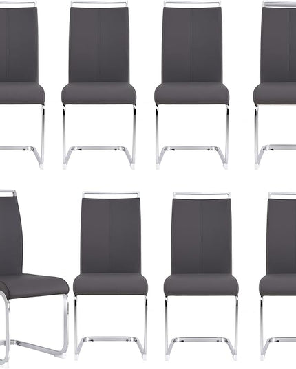 Dining Chairs Set, Kitchen Modern Metal Chairs with Faux Leather Padded Seat High Back and Sturdy Chrome Legs, Chairs for Dining Room (Grey, Set of 8) - LeafyLoom