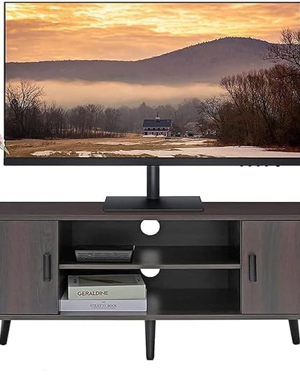 Iwell TV Stand for 55 inch TV, Mid Century Modern TV Stand with Storage, Entertainment Center with 2 Cabinet & 2 Shelves, Retro TV Console Table for Living Room, Bedroom, Black Oak - LeafyLoom