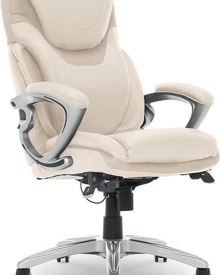Serta Bryce Executive Office Chair, Ergonomic Computer DeskChair with Patented AIR Lumbar Technology, Comfortable Layered Body Pillows for Cushioning, SertaQuality Foam, Bonded Leather, Cream White - LeafyLoom
