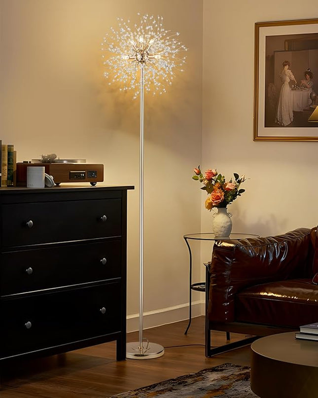 Modern Crystal Floor Lamp (6-Light, 70-Inch, Gold), Standing Lamp with Footswitch, LED Floor Lamp for Living Room, Girls Room, Bedroom, Dresser, Office (Bulbs NOT Included) - LeafyLoom
