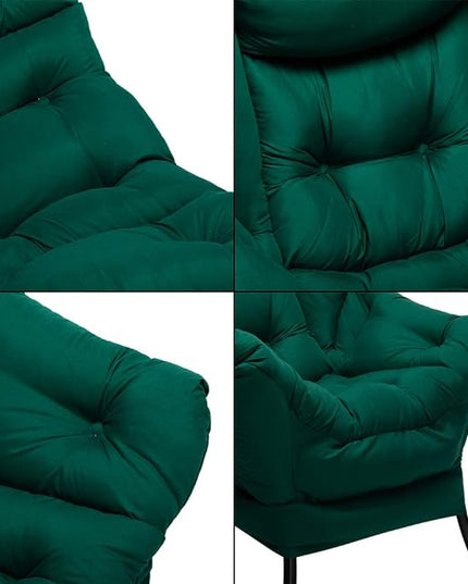 HollyHOME Modern Fabric Large Lazy Chair, Accent Oversized Comfy Reading Chair, Thick Padded Cozy Lounge Chair with Armrest, Steel Frame Leisure Sofa Chair for Living Room, Bedroom, Dorm, Green - LeafyLoom