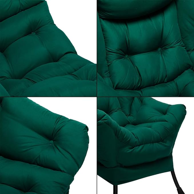HollyHOME Modern Fabric Large Lazy Chair, Accent Oversized Comfy Reading Chair, Thick Padded Cozy Lounge Chair with Armrest, Steel Frame Leisure Sofa Chair for Living Room, Bedroom, Dorm, Green - LeafyLoom