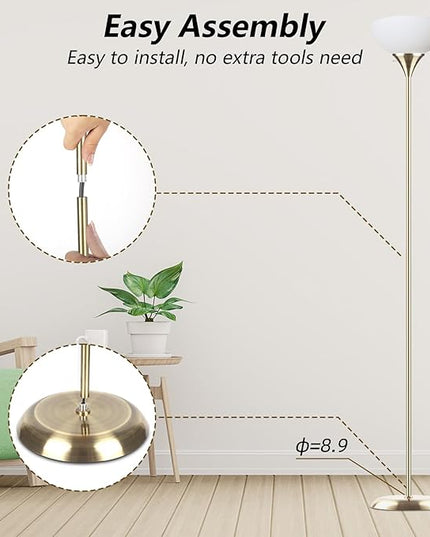 Floor Lamp, Standing Lamp, Floor Lamp for Bedroom, Drop-Resistant White Lampshade, Floor Lamp for Living Room Bedroom Study Office (Bronze) - LeafyLoom