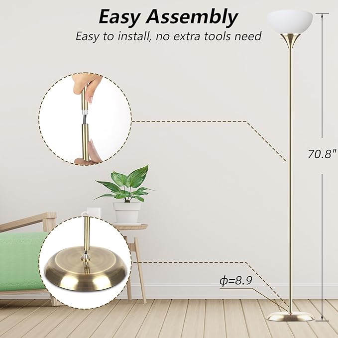 Floor Lamp, Standing Lamp, Floor Lamp for Bedroom, Drop-Resistant White Lampshade, Floor Lamp for Living Room Bedroom Study Office (Bronze) - LeafyLoom
