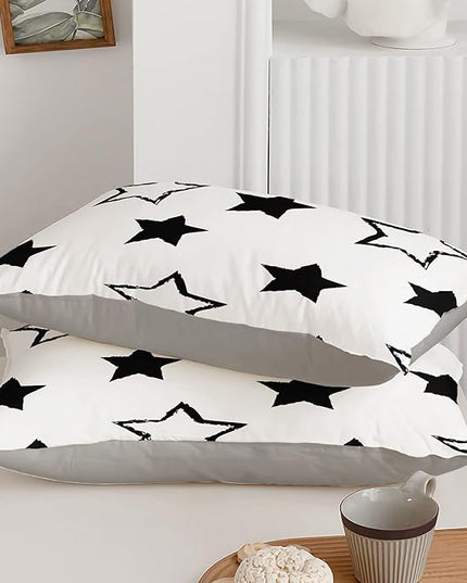 Axolotl Kids Queen Bedding Comforter Set,3Pcs Super Cute Soft Black and White Stars Quilt Set Bed in A Bag with 1 Comforter 2 Pillowcases for Kids Boys Girls Teens Adults Room Decor All Season - LeafyLoom
