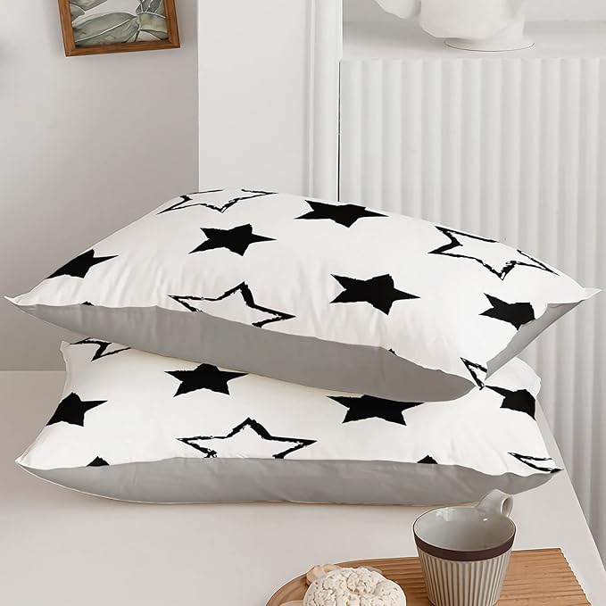 Axolotl Kids Queen Bedding Comforter Set,3Pcs Super Cute Soft Black and White Stars Quilt Set Bed in A Bag with 1 Comforter 2 Pillowcases for Kids Boys Girls Teens Adults Room Decor All Season - LeafyLoom