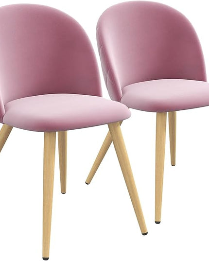 Accent Living Room Chairs - Pink Velvet Dining Chairs Set of 2, Vanity Armless Chair for Makeup Room, Bedrooms, Kitchen, Upholstered Side Chairs with Wooden-Like Legs - LeafyLoom