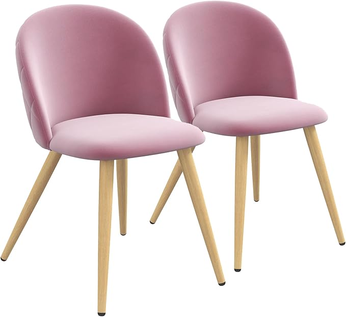 Accent Living Room Chairs - Pink Velvet Dining Chairs Set of 2, Vanity Armless Chair for Makeup Room, Bedrooms, Kitchen, Upholstered Side Chairs with Wooden-Like Legs - LeafyLoom