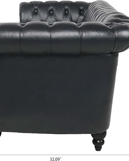 3-Seaters Living Room Clasic Chesterfield Sofa Couch Button Tufted PU Leather Upholstered Sofa&Couch with Luxury Roller Armrest Soild Wood Legs Movable Cushions & Nailhead Decor - LeafyLoom