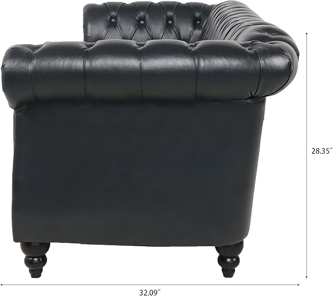 3-Seaters Living Room Clasic Chesterfield Sofa Couch Button Tufted PU Leather Upholstered Sofa&Couch with Luxury Roller Armrest Soild Wood Legs Movable Cushions & Nailhead Decor - LeafyLoom