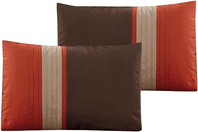 Chezmoi Collection Napa 7-Piece Luxury Autumn Leaves Scroll Embroidery Bedding Comforter Set (Queen, Rust Orange/Brown/Taupe) - LeafyLoom
