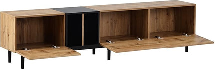 80" Modern Long TV Stand with 3 Doors and Storage Cabinets for Televisions up to 80 Inch, Entertainment Center Console Table, Media Furniture for Living Room, Office, Natural Wood - LeafyLoom