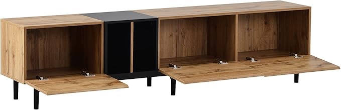 80" Modern Long TV Stand with 3 Doors and Storage Cabinets for Televisions up to 80 Inch, Entertainment Center Console Table, Media Furniture for Living Room, Office, Natural Wood - LeafyLoom