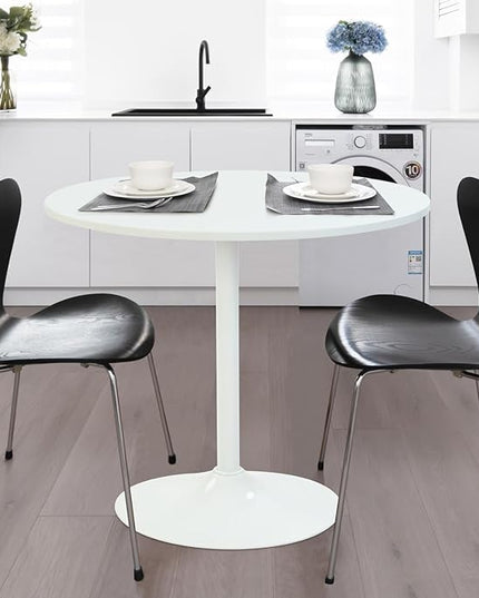 FurnitureR 31.5" Mid-Century Round Dining Table for 2-4 People with Pedestal Base for Home Office Living Room Kitchen Leisure, 31.5 inches, White - LeafyLoom