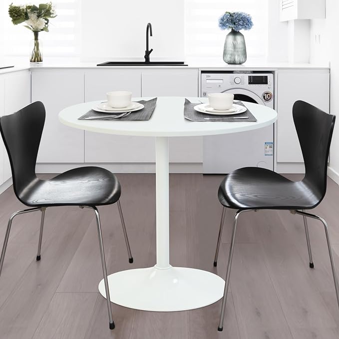 FurnitureR 31.5" Mid-Century Round Dining Table for 2-4 People with Pedestal Base for Home Office Living Room Kitchen Leisure, 31.5 inches, White - LeafyLoom