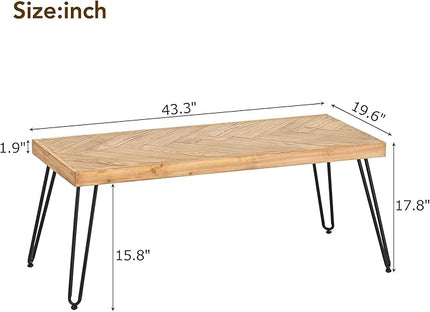 Modern Wood Coffee Table, 1.9 "thickness Coffee Table for Living Room Chevron Pattern & Metal Hairpin Legs - LeafyLoom