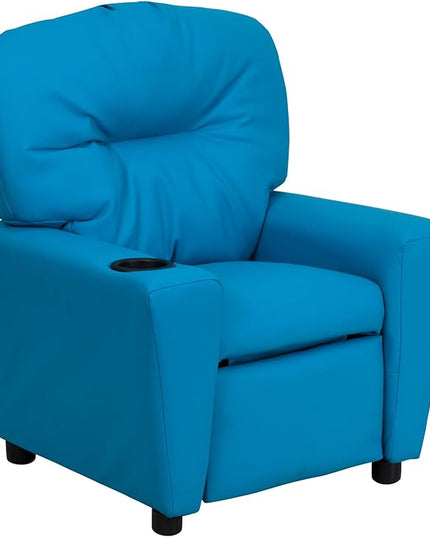 Flash Furniture Chandler Vinyl Kids Recliner with Cup Holder and Safety Recline, Contemporary Reclining Chair for Kids, Supports up to 90 lbs., Turquoise - LeafyLoom