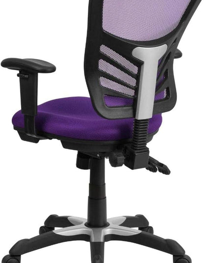 Flash Furniture Nicholas Mid-Back Swivel Office and Gaming Chair, Ergonomic Mesh Office Chair with Adjustable Lumbar Support and Height, Purple - LeafyLoom