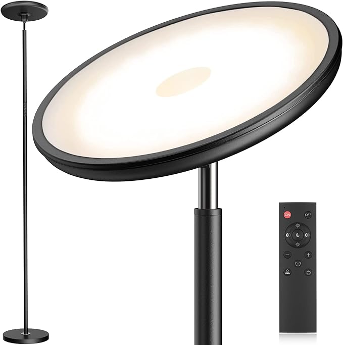 LEPOWER Bright Floor Lamp, LED Torchiere Floor Lamps for Living Room, 3500LM Standing Floor Lamp with 5 Color 5 Brightness, Tall Pole Light for Bedroom, Office Black - LeafyLoom