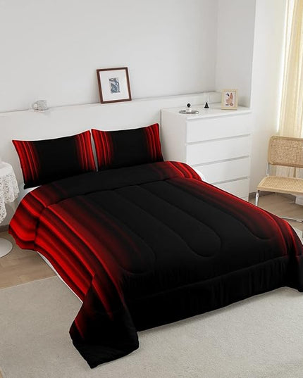 Abstract Ombre Comforter Set Kids Teens Red and Black Bedding Set Room Decor 3Pcs Full Size - LeafyLoom