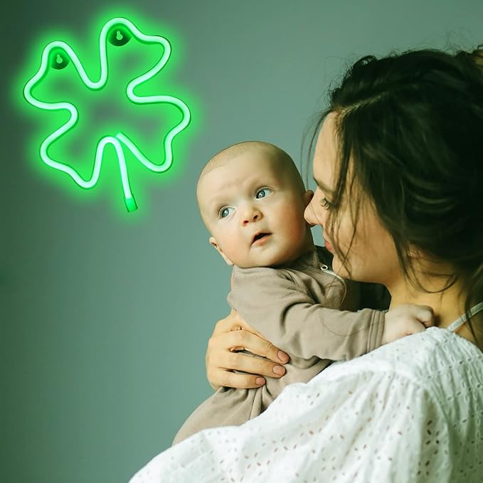 Neon Signs Shamrocks Shaped St. Patrick's Day decorations, Green LED Clover Neon Lights for Wall Decor Battery/USB Operated Night Lights Bar Lamp for Home, Christmas, Halloween, Bedroom Decor - LeafyLoom