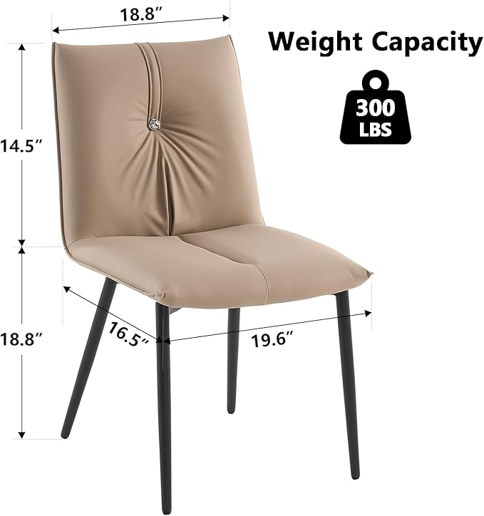 YOUTASTE Dining Chairs Set of 2 Mid Century Modern Upholstered Kitchen Chairs Soft Padded Side Chairs Leather Dinner Chairs with Metal Legs for Living Room Bedroom, Khaki - LeafyLoom