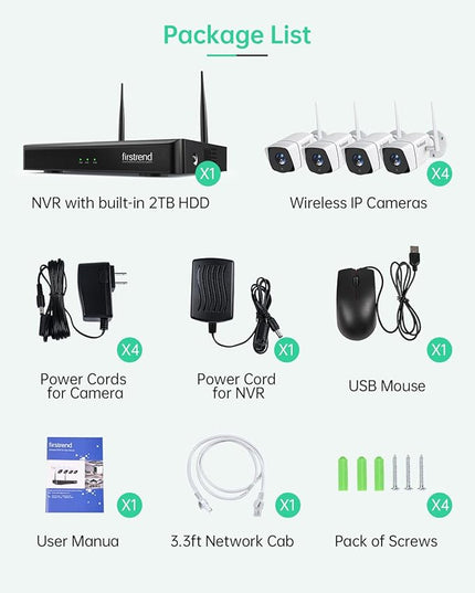 Wireless Security Camera System,Firstrend 5MP Security System Wireless with 4 CCTV Cameras Ultra HD Two Way Audio 8CH DVR 2TB Hard Drive Night Vision Motion Alarm APP for Home Indoor Outdoor firstrend