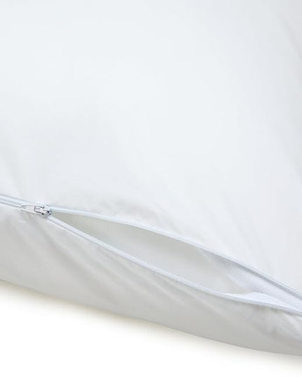 Amazon Basics Down Alternative Bed Pillows and Pillow Protector Case 2-Piece Set, Medium Density, Standard - Pack of 2, White, 26"L x 20"W - LeafyLoom