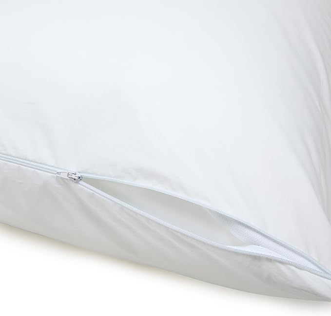 Amazon Basics Down Alternative Bed Pillows and Pillow Protector Case 2-Piece Set, Medium Density, Standard - Pack of 2, White, 26"L x 20"W - LeafyLoom