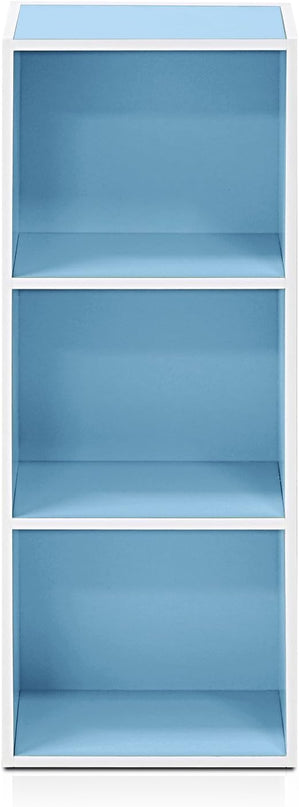 Furinno 3-Tier Open Shelf Bookcase, White/Light Blue 11003WH/LBL - LeafyLoom