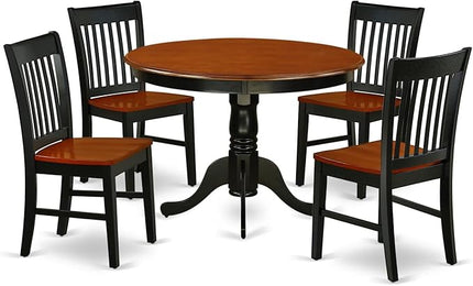 East West Furniture HLNO5-BCH-W 5 Piece Kitchen Table & Chairs Set Includes a Round Dining Table with Pedestal and 4 Dining Room Chairs, 42x42 Inch, Black & Cherry - LeafyLoom