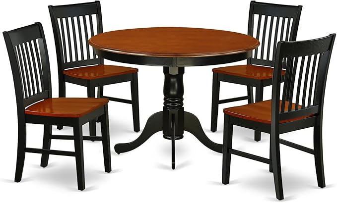 East West Furniture HLNO5-BCH-W 5 Piece Kitchen Table & Chairs Set Includes a Round Dining Table with Pedestal and 4 Dining Room Chairs, 42x42 Inch, Black & Cherry - LeafyLoom