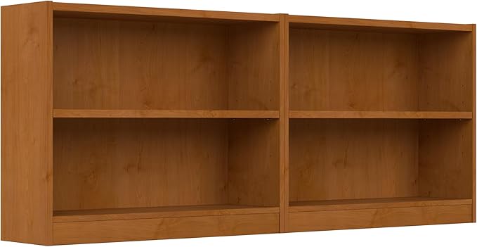Bush Furniture Universal Small 2 Shelf Bookcase in Natural Cherry - Set of 2, Matching Storage and Display Bookshelves for Home Office or Living Room Organization - LeafyLoom