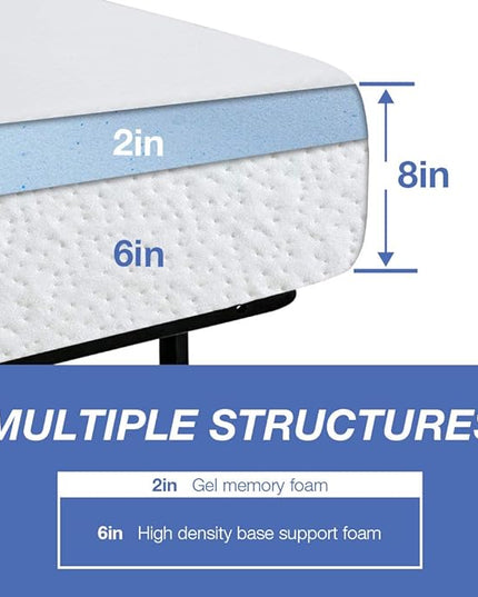 6/8/10/12 inch Gel Memory Foam Mattress for Cool Sleep & Pressure Relief, Medium Firm Mattresses CertiPUR-US Certified/Bed-in-a-Box/Pressure Relieving (8 in, Queen) - LeafyLoom