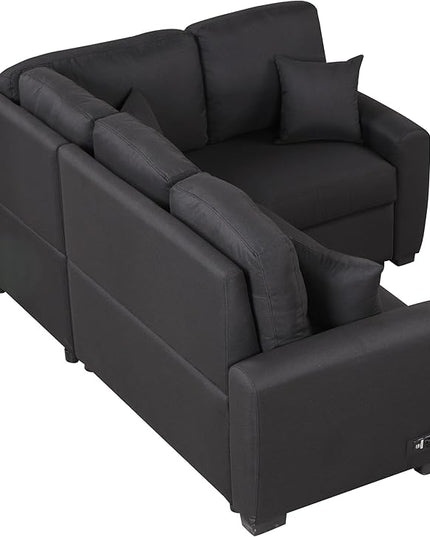 3 in 1 Convertible Sectional Sofa with Pull Out Bed , 87.4" L Shaped Corner Couch with USB Charging Ports & Plug Outlet , Breathable Linen Fabric Conversion Sofabed for Living Room Office Furniture - LeafyLoom
