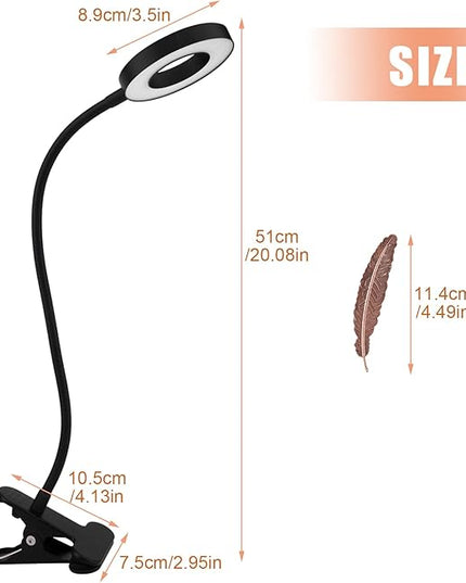 LED Clip On Light Reading Light, 10 Dimmable Brightness Gooseneck Clamp Desk Ring Light with Metal Bookmark for Reading Makeup Bedside (Size:Lamp+Bookmark) - LeafyLoom