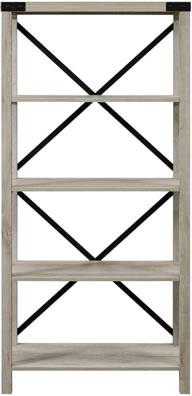 Walker Edison,4 shelves Andersen Urban Industrial Metal X Back Bookshelf, 64 Inch, White Oak - LeafyLoom