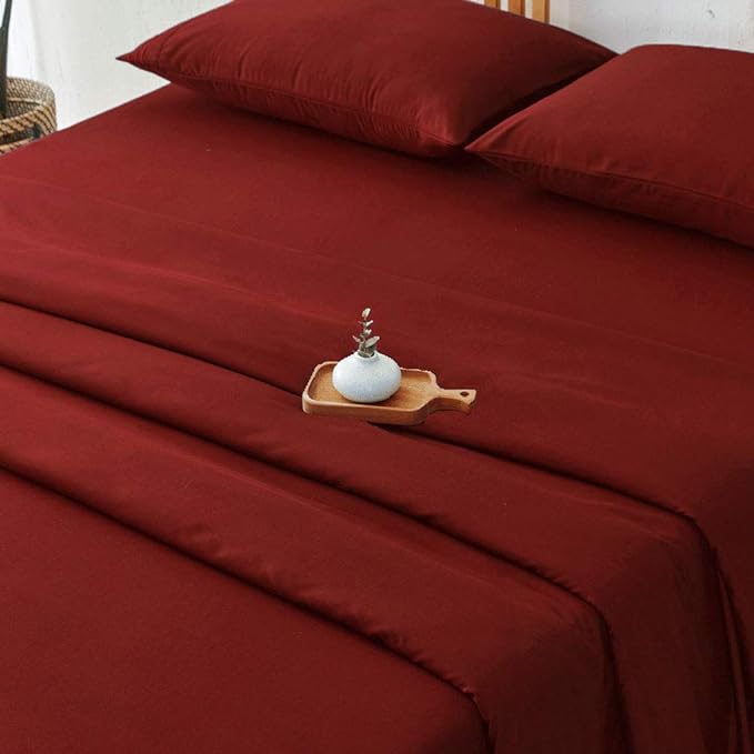 SONORO KATE Bed Sheet Set Super Soft Microfiber 1800 Thread Count Luxury Egyptian Sheets 16-Inch Deep Pocket，Wrinkle-4 Piece (Burgundy, Full) - LeafyLoom