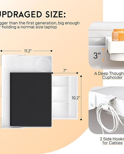 SPACELEAD Bedside Shelf for Bed – College Dorm Room Clip On Nightstand with Cup Holder & Cord Holder&drawer – Bunk Bed Shelf for Organizer Top for Bedroom (White，Plastic) - LeafyLoom