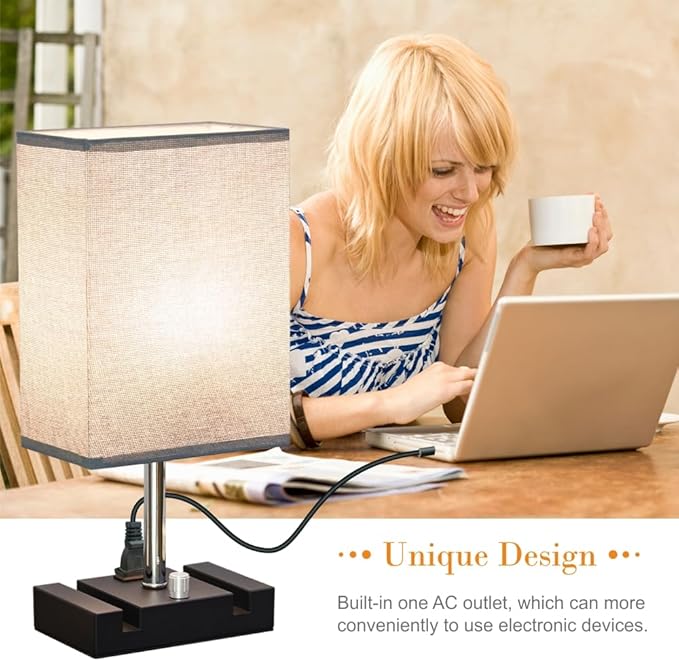 Fully Dimmable Table lamp, Lamps with Two Phone Stands and AC Outlet, Bedside Lamp with Two LED Bulb for Bedroom, Living Room,Study(Set of 2) Light Grey - LeafyLoom