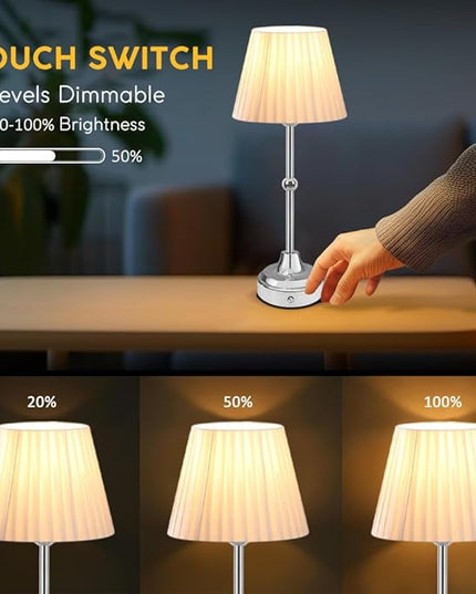 Cordless Metal Table Lamp,Touch Sensor Control Portable LED Table Lamp,3-Levels Brightness Rechargeable Bedside Lamp,Night Light for Kids Nursery,Dining Room Lamp (Silver) - LeafyLoom