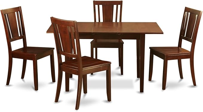 East West Furniture NODU5-MAH-W 5 Piece Kitchen Set for 4 Includes a Rectangle Room Table with Butterfly Leaf and 4 Dining Chairs, 32x54 Inch - LeafyLoom