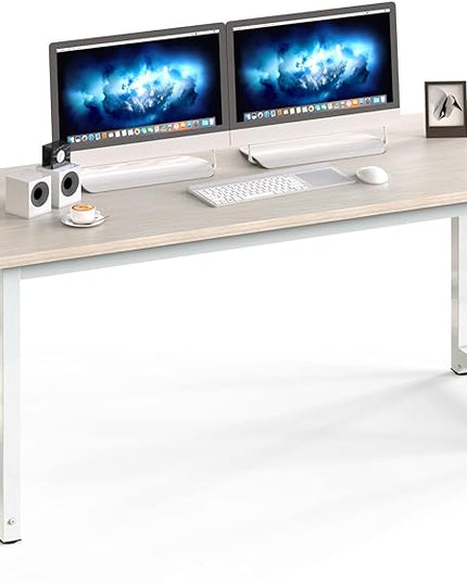 NSdirect Large Office Desk for Home Office, Large 63" Computer Desk Table, Wide Writing Study Desk for 2 Person, Metal Sturdy Frame Thicker Steel Legs, (White Oak, 63"L x 23.6"W x 29.5"H) - LeafyLoom