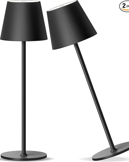 Cordless Rechargeable Table Lamp Set of 2, 5000mAh Battery Powered LED Desk Lamp, 3 Color Stepless Dimming Up, Portable Table Light Lamp for Bedroom Restaurant Outdoor (Black) - LeafyLoom