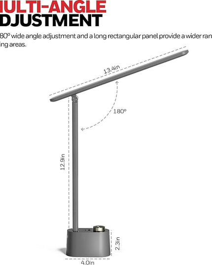 Honeywell HWT-H01 LED Desk Lamp Stepless Dimmable Table Lamp with USB A+C Dual Charging Port Eye-Caring Foldable Desk Light with 3 Color Modes for Home Office Bedroom Reading Study Sunturalux (Gray) - LeafyLoom